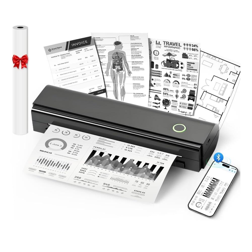 N80 Portable Wireless Thermal Printer Inkless Bluetooth A4 Letter Travel